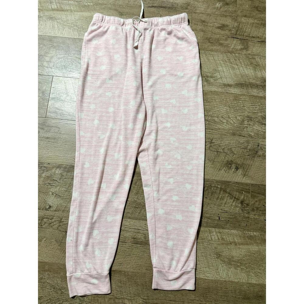 Pink Heart Print Lounge Jogger Pajama Pants‎ Women Large Soft Knit Sleepwear